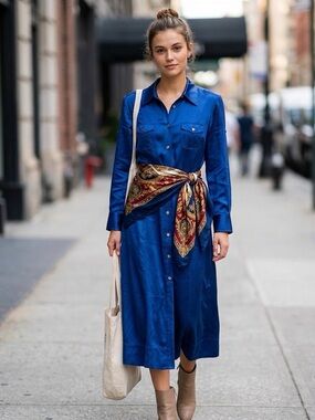 Silk Dress Martin + Osa Midnight Blue 3/4 Sleeve Y2K